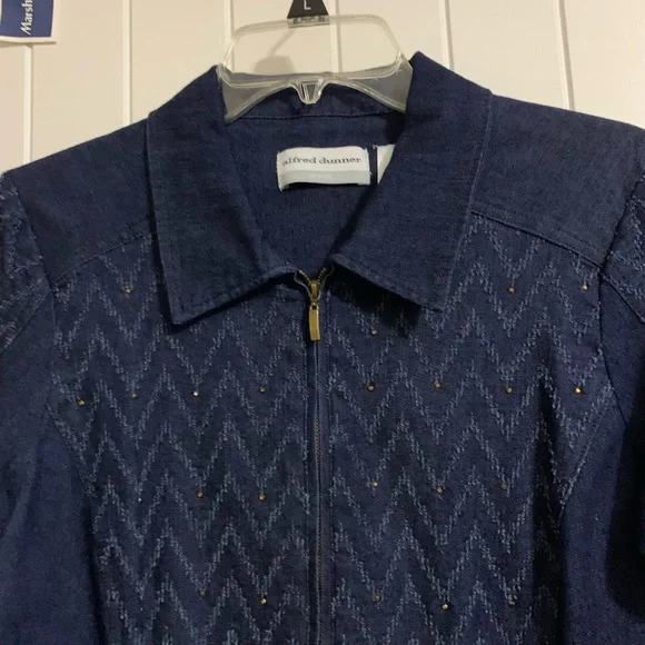 Alfred Dunner Blue denim jean jacket stretch chevron herringbone 6P nwt - Picture 3 of 8